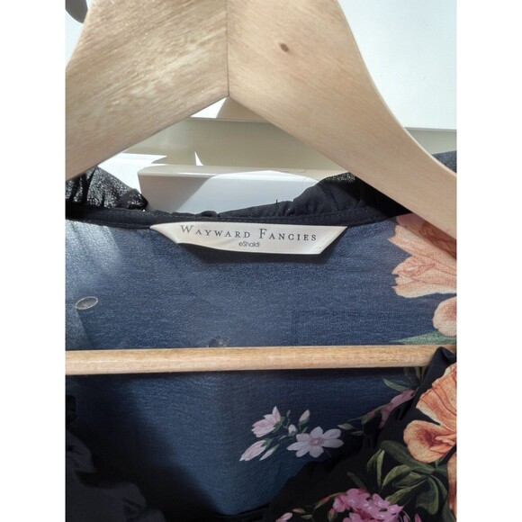 Wayward Fancies eShakti Black Floral Sheer Lined Dress Sz L Boho Whimsigoth - Picture 2 of 9